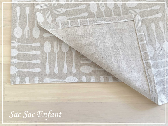 『特別価格品・送料無料』綿麻キャンバスのカトラリー　お弁当袋とランチマットの３点セット　 5枚目の画像