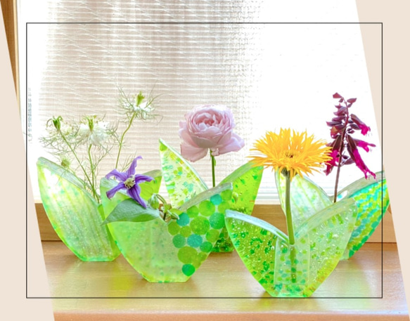 ガラスの葉っぱの花びん-F 7枚目の画像