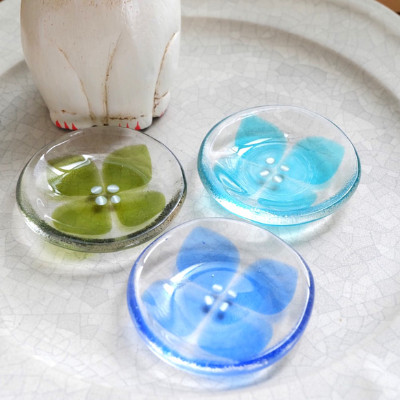 紫陽花豆豆皿６㎝　透明３枚セット 1枚目の画像