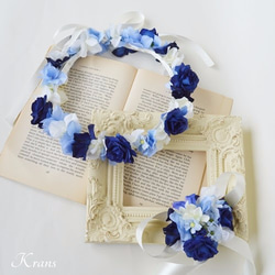 【完売いたしました】結婚式用のロイヤルブルー花冠 1枚目の画像