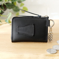 鍵も仕舞える小さい財布　ブラック（ヴィテッロ・フィオーレ）キーケース定期入れパスケース小銭入れメンズレディースコンパクト 4枚目の画像