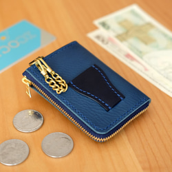 【受注製作】 鍵も仕舞える小さい財布イタリアンレザーブルー 4枚目の画像