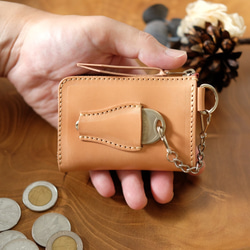 鍵も仕舞える小さい財布　ナチュラル（サドルレザー）コンパクトキーケースパスケース定期入れメンズレディースヌメ革プレゼント 3枚目の画像