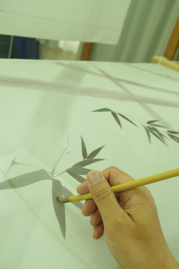時間と共に色が変わるレースカーテン　『蒼竹』（LEXUSの選ぶ2016年度京都代表の匠として制作） 8枚目の画像