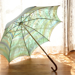 晴雨兼用日傘『木漏れ日の中で花笑う』（着物にも洋服にも・水玉地紋限定一本）持ち手「曲がり」」 1枚目の画像