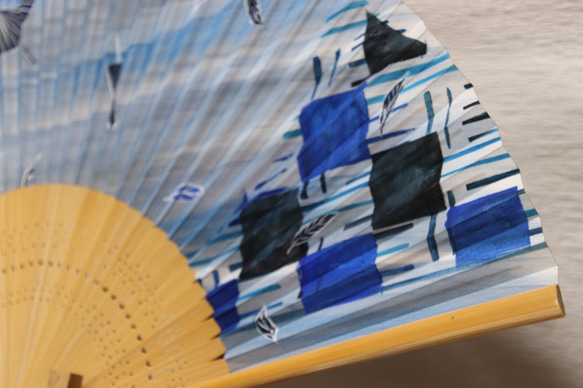 手繪日本紙夏季風扇“月光風傘畫卷”（一種） 第4張的照片