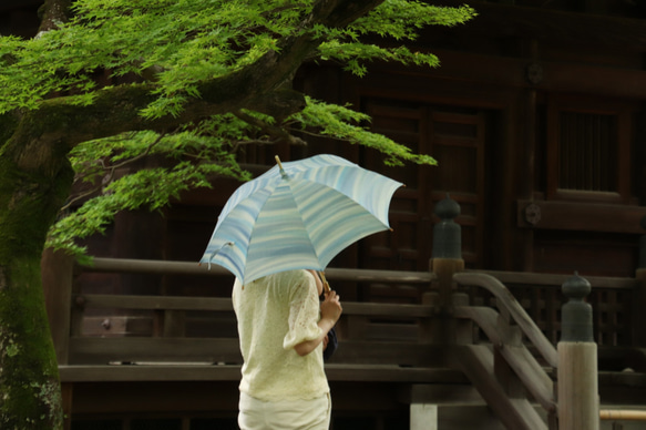 手繪雨傘和雨傘“藍色竹林”（用於和服和衣服） 第2張的照片