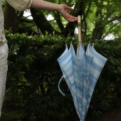 手繪雨傘和雨傘“藍色竹林”（用於和服和衣服） 第5張的照片