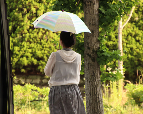 手描き晴雨兼用日傘『花盗人は風流のうち』（着物にも洋服にも)複数生地組み合わせのため、気まぐれ限定一本） 6枚目の画像