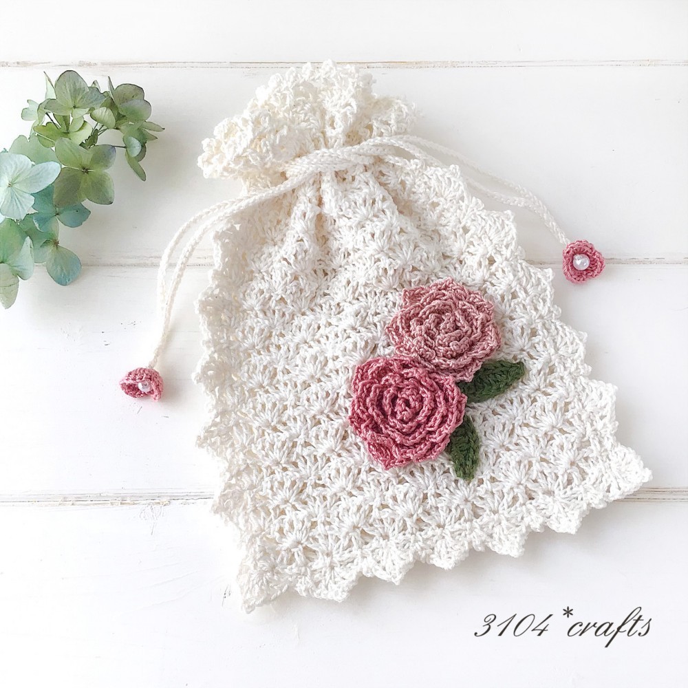 【35】りお　ハンドメイド　レース編み　巾着ポーチ3点