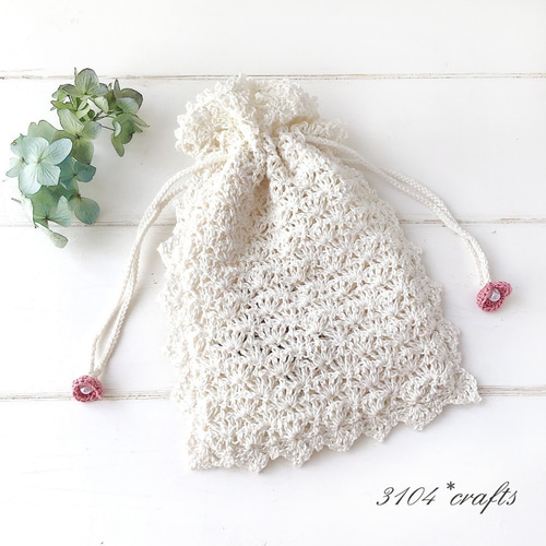 レース編み＊ガーリーなバラの巾着＊ポーチ 巾着袋 3104*crafts 通販