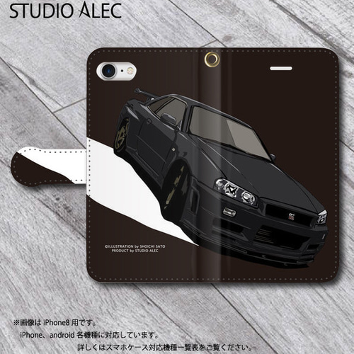 日産 BNR34 スカイラインGT-R 手帳型イラスト スマホケース