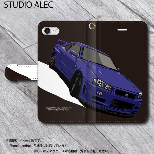日産 BNR34 スカイラインGT-R 手帳型イラスト スマホケース