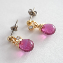 GLASS Larme pierced earrings/ear clips cherry red 第1張的照片