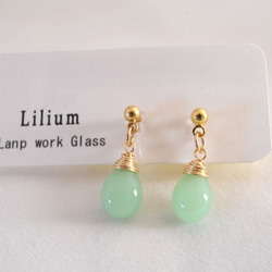 GLASS Larme ear clips/pierced earrings Green Hayes 第2張的照片