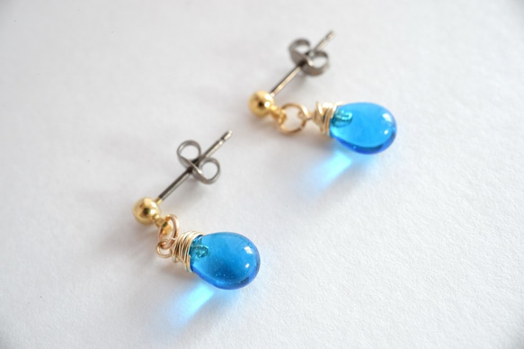 GLASS Larme pierced earrings/ear clips cobalt blue 第1張的照片