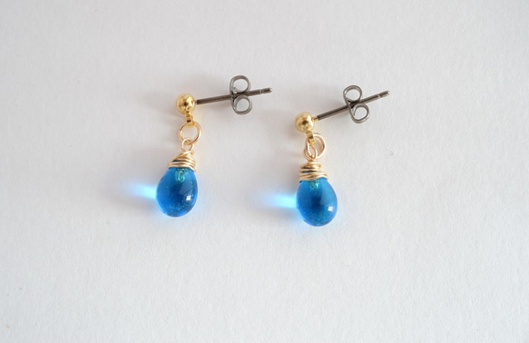 GLASS Larme pierced earrings/ear clips cobalt blue 第2張的照片