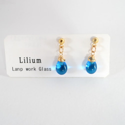 GLASS Larme pierced earrings/ear clips cobalt blue 第3張的照片