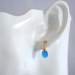 GLASS Larme pierced earrings/ear clips cobalt blue 第4張的照片