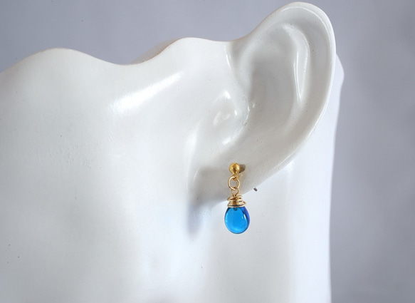 GLASS Larme pierced earrings/ear clips cobalt blue 第4張的照片