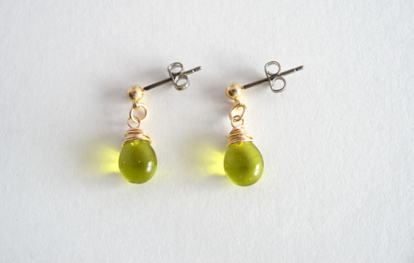 GLASS Larme pierce/earring　アップルグリーン 3枚目の画像