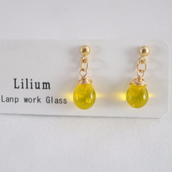 GLASS Larme pierced earrings/ear clips Lemon yellow 第2張的照片