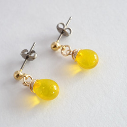 GLASS Larme pierced earrings/ear clips Lemon yellow 第1張的照片