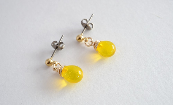 GLASS Larme pierced earrings/ear clips Lemon yellow 第1張的照片