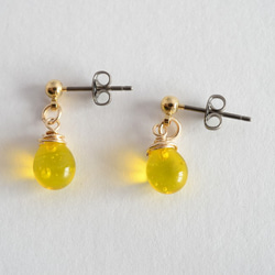 GLASS Larme pierced earrings/ear clips Lemon yellow 第3張的照片