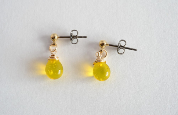 GLASS Larme pierced earrings/ear clips Lemon yellow 第3張的照片