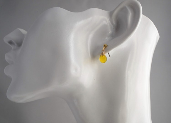 GLASS Larme pierced earrings/ear clips Lemon yellow 第4張的照片