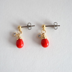 GLASS Larme pierced earrings/ear clips  Red 第2張的照片