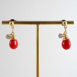 GLASS Larme pierced earrings/ear clips  Red 第3張的照片