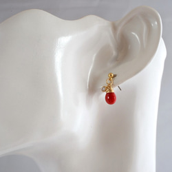 GLASS Larme pierced earrings/ear clips  Red 第5張的照片