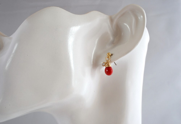 GLASS Larme pierced earrings/ear clips  Red 第5張的照片