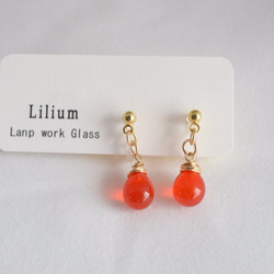 GLASS Larme ear clips/pierced earrings Orange Vermillion 第2張的照片