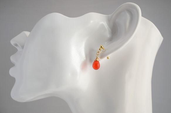 GLASS Larme ear clips/pierced earrings Orange Vermillion 第4張的照片