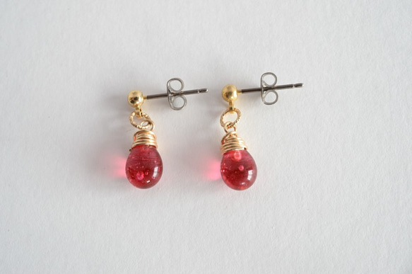 GLASS Larme pierce/earring ワインレッド 3枚目の画像