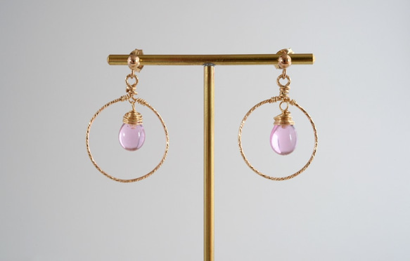 GLASS Larme pierced earrings/ear clips Pink glitter 第1張的照片