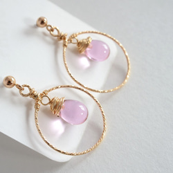 GLASS Larme pierced earrings/ear clips Pink glitter 第4張的照片