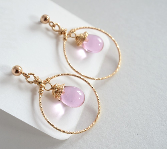 GLASS Larme pierced earrings/ear clips Pink glitter 第4張的照片