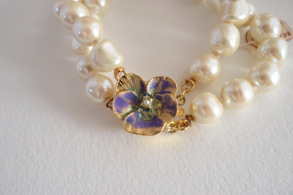 VINTAGE 2Strands baroque pearl pansy bracelet 3枚目の画像