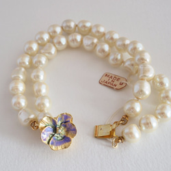 VINTAGE 2Strands baroque pearl pansy bracelet 5枚目の画像