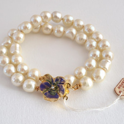 VINTAGE 2Strands baroque pearl pansy bracelet 8枚目の画像