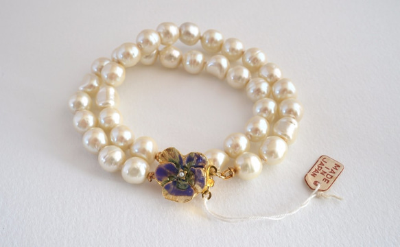VINTAGE 2Strands baroque pearl pansy bracelet 8枚目の画像