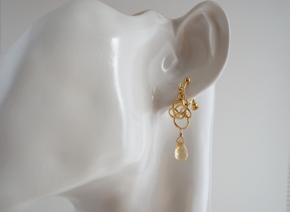 STONE Citrine chain ring ear clips 第3張的照片