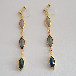 VINTAGE Glass frame earrings/pierce Blue gray 3枚目の画像