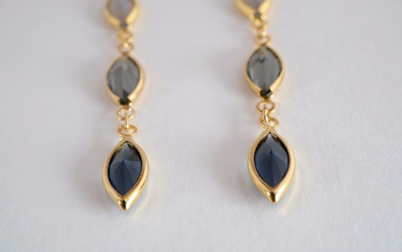 VINTAGE Glass frame earrings/pierce Blue gray 4枚目の画像