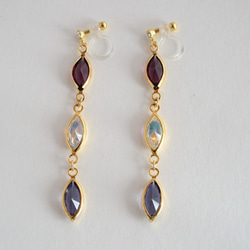 VINTAGE Glass frame ear clips/pierced earrings Violet dress 第2張的照片