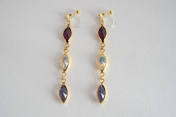 VINTAGE Glass frame ear clips/pierced earrings Violet dress 第2張的照片